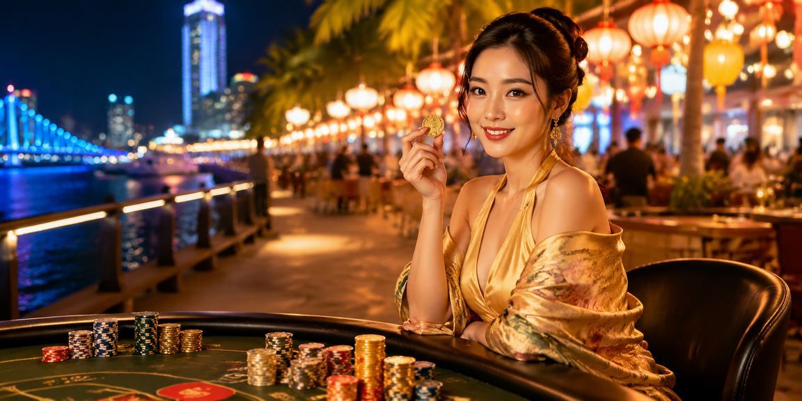 Bàn baccarat tại chợ đêm Đà Nẵng với không khí sôi động và ánh đèn lung linh