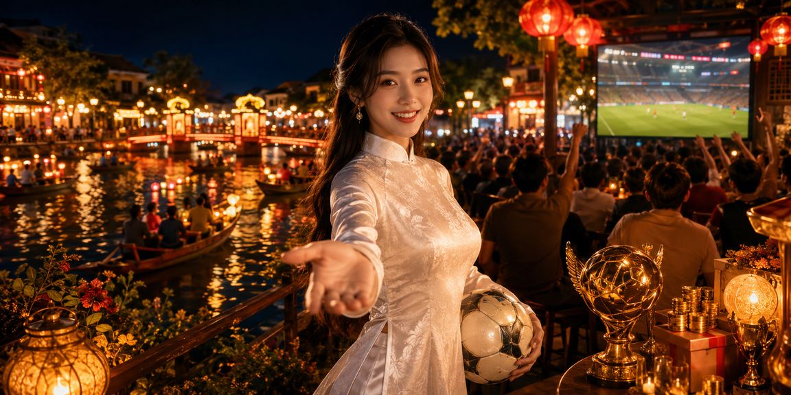 Không khí xem bóng đá tại Hội An với trang phục áo dài truyền thống và điện thoại thông minh